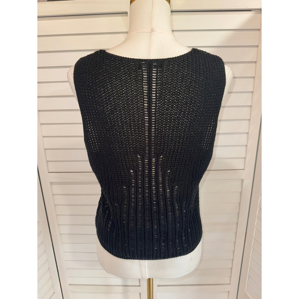 Very J Crochet Knit Vest Women Black Pointelle Button Front Boho Small - Picture 5 of 6